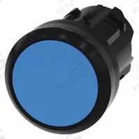 SIEMENS Flush Push Button: Blue, 22 mm Mounting Size, Non-Metallic, Maintained (MPN 3SU1000-0AA50-0AA0). Key specifications — Brand: SIEMENS; Action: Maintained; Series: 3SU; Push Button Material Type: Non-Metallic.