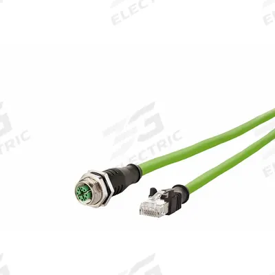 METZ CONNECT Cable: Cat7, M12 Jack Male Straight x RJ45 Male Straight, 2 m Lg, PUR, Green - M12 Connector to RJ45 Connector Cordsets