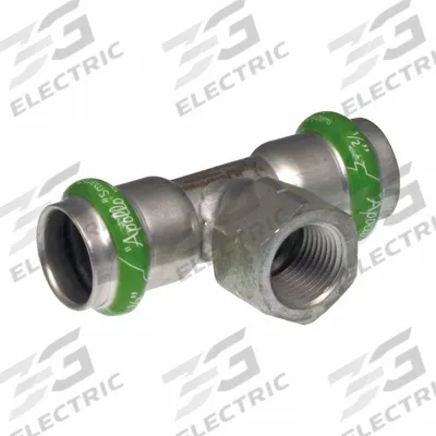 APOLLO Crimp Tee Fitting: 3/4 in Pipe x 3/4 in Pipe x 3/4 in CTS Size - Potable Water Stainless Steel Press Fittings