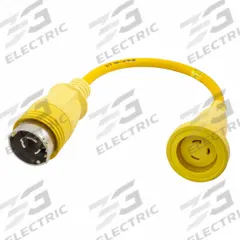 HUBBELL WIRING DEVICE-KELLEMS Marine Adapter: 2 ft Lg, 10 AWG, Yellow, 120V AC, 30 A Max Current (MPN HBL61CM55). Key specifications — Temperature Rating: -40° to 75°F; Brand: HUBBELL WIRING DEVICE-KELLEMS.