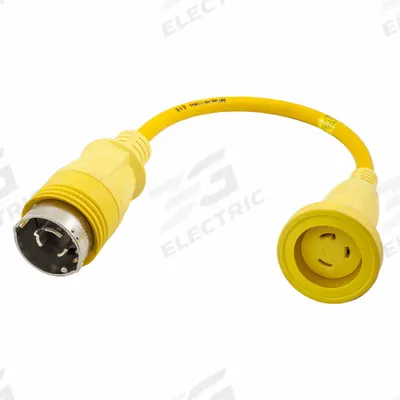 HUBBELL WIRING DEVICE-KELLEMS Marine Adapter: 2 ft Lg, 10 AWG, Yellow, 120V AC - Twist-Lock Plug Extension Cord Adapters
