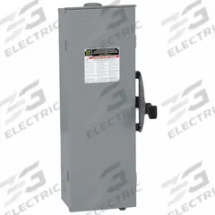 SQUARE D Safety Switch: Fusible, 60 A, Three Phase, 240V AC, Galvanized Steel, Indoor/Outdoor (MPN DT322RB). Key specifications — Brand: SQUARE D.