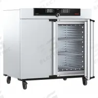 MEMMERT Programmable Universal Oven: Forced Air, 15.5 cu ft Capacity, 300°C Max Temp, 5,800 W Watt (MPN UF 450 PLUS, 3x208v). Key specifications — Voltage: 3 x 208V; Brand: MEMMERT; Temperature Accuracy Tolerance: +/-0.1°C up to 99.9°C, +/-0.5°C @ 100°C+; Temperature Uniformity: +/-2.7°C.