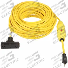 APPROVED VENDOR GFCI: Auto Reset, 100 ft Lg, 12/3, 5-15P Plug, 15 A Current, 125V AC, 5-15R, Yellow (MPN 11X437). Key specifications — NEMA Plug Configuration: 5-15P; NEMA Receptacle Configuration: 5-15R; Brand: APPROVED VENDOR; Voltage: 125V AC.