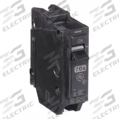 GE Miniature Circuit Breaker: THQL, 70 A, 120/240V AC, Single Phase, 10kA at 120/240V AC, Std (MPN THQL1170). Key specifications — Amps: 70 A; AC Voltage Rating: 120/240V AC; Phase: Single; Max. AIR Rating: 10kA at 120/240V AC; For Use With: Power Mark Gold Load Centers and AQ Lighting Panels.