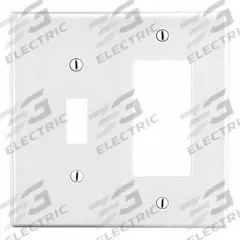 HUBBELL Wall Plate: Combo, 2 Gang, White, Midsize Size (MPN PJ126W). Key specifications — Brand: HUBBELL; Material: Polycarbonate.