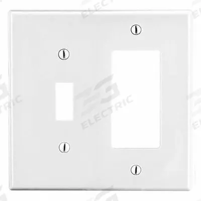 HUBBELL Wall Plate: Combo, 2 Gang, White - Combination Wall Plates