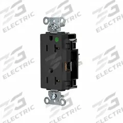 HUBBELL Receptacle: Hospital Grade, Decorator Duplex, 5-20R, Black, 125V AC, 20 A, 2 Pole / 3 Wire (MPN HBL2182STBK)