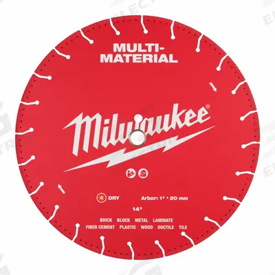 MILWAUKEE Diamond Saw Blade: Masonry/Metal/Plastic/Tile, 14 in Blade Dia., 1 in Arbor Size - Masonry-Cutting Blades