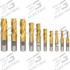 DAYTON End Mill Set: Square, 10 Pc, High Speed Steel, TiN Coated, 4 Flute, 3/16" to 3/4" Mill Dia (MPN 16N203)