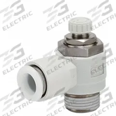 SMC Speed Control Valve: Elbow Fitting, Screw, 3/8 in Valve Body Size, 5/16 in Tube, Meter In (MPN AS3211FG-N02-09S). Key specifications — attr947203: Stainless Steel; attr947205: SMC.