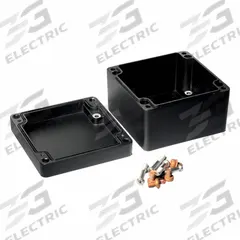 HAMMOND Enclosure: Die-Cast Aluminum, 4 in x 4 in x 3 in, NEMA 12/13/4/4X/6/6P, Screw On (MPN 1590Z119BK). Key specifications — Brand: HAMMOND; Closure Method: Screws; Knockouts: Not Included.