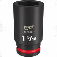 MILWAUKEE Deep Impact Socket: 3/4 in Drive Size, SAE, 1 5/16 in Socket Size, 6-Point, Deep, Friction (MPN 49-66-6344). Key specifications — attr1215501: MILWAUKEE; attr1215515: Black Phosphate; attr1215518: 1-5/16 in.