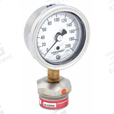 ASHCROFT Pressure Gauge with Diaphragm Seal: 0 psi to 200 psi, 1009/310-315, 2 1/2 in Dial - Dial Pressure Gauges with 316 SS Female-Threaded Mini-Seal