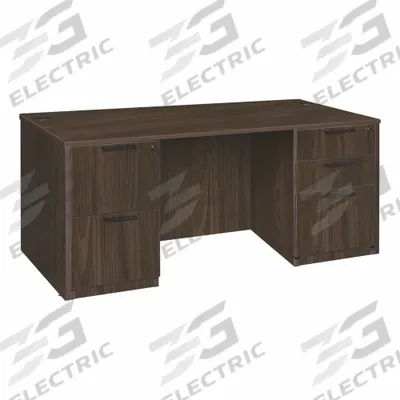 REGENCY Desk: Particle Board, Walnut, 2 Pedestals, 5 Drawers, 71 in Overall Wd - Pedestal Desks