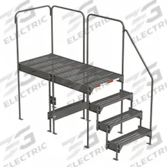 APPROVED VENDOR Work Platform: 3.8 ft Platform Ht - Max, 34.6 in x 77 in, Steel (MPN CW7-45-4-6). Key specifications — Folding: Not Foldable; Mobility: Stationary; Use Location: Indoor; Brand: APPROVED VENDOR; Color: Gray; Exit Direction: Left; Height Adjustability: Adjustable Height; Includes Handrails: Handrails Included.
