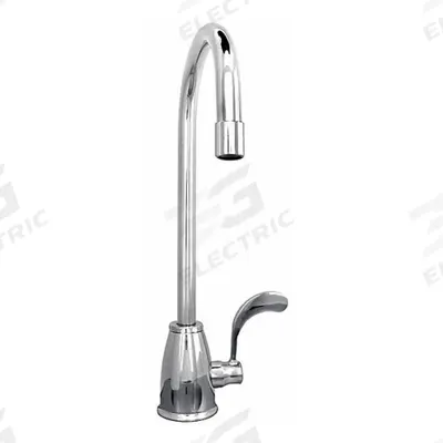 JUST MANUFACTURING Gooseneck Kitchen Faucet: Stainless Steel, Single-Post, Deck - Single-Post Kitchen Faucets