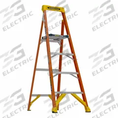 WERNER Step Ladder: 6 ft Ladder Size, Fiberglass, 300 lb Load Capacity, 16 lb Wt, 12 in x 12.5 in (MPN RS1A06). Key specifications — Brand: WERNER; Included Features: Impact-Resistant Bracing.