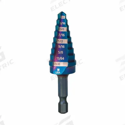 SPYDER Step Drill Bit: 1/4" to 3/4", Black Oxide HSS, Impact Rated - Impact-Rated High-Speed Steel Step Drill Bits