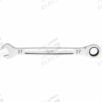 MILWAUKEE Combination Wrench: Steel, Chrome, 27 mm Head Size, 14 3/8 in Overall Lg - Metric 12-Point Ratcheting Combination Wrenches