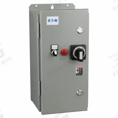 Combination Motor Starter: 3 Poles, Circuit Breaker, 12 A, 240V AC Coil, Thermal Protection, 240V AC (MPN ECX77D2BJB-H). Key specifications — Brand: EATON; Auxiliary Contact Form: 1NO; Coil Voltage: 240V AC; Control Transformer: Yes; Wire Termination Type: Screws; Poles/Phase: 3 Pole / Three Phase; Operator Type: Hand/Off/Auto (Selector Switch); Thermal Unit Type: Adjustable Thermal Units (Included).