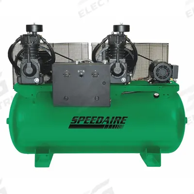 SPEEDAIRE Electric Air Compressor: 5 hp, 2 Stage, Horizontal, 120 gal, 33.2 cfm, 175 psi - Duplex Stationary Electric Air Compressors