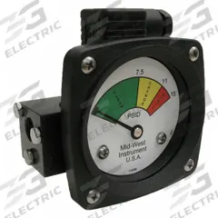 MIDWEST INSTRUMENT 3-Color Differential Pressure Indicator: 1,000 psig Max. Static Pressure, 522 (MPN 522A-015-LA). Key specifications — Brand: MIDWEST INSTRUMENT; Accuracy: ±5% of Full Scale; Sensor Material: Buna-N; Housing Material: Aluminum; Transition Points: 0 psid to 7.5 psid (Green) / 7.5 psid to 11 psid (Yellow) / 11 psid to 15 psid (Red).