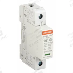MERSEN Surge Protection Device: Single Phase, 120V AC, 1 Poles, 2 Wires, L-N, 175 V AC, 600V (L-N) (MPN STP120P07). Key specifications — Voltage: 120V AC; Number of Wires: 2 Wires; Modes of Protection: L-N; Max. Continuing Operating Voltage: 175 V AC; Voltage Protection Rating: 600V (L-N); Short Circuit Current Rating: 200kA; Filtering: No; Enclosure Material: Polyethylene Terephthalate.