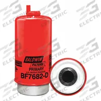 BALDWIN FILTERS Fuel Filter: Cartridge, 7 5/8 in Overall Lg, 3 5/16 in Outside Dia, Cellulose (MPN BF7682-D). Key specifications — attr1137520: BF7682-D; attr434022: BALDWIN FILTERS; attr427730: Cellulose; attr427731: Attached Grommet; attr1017112: Buses; attr1017113: John Deere.