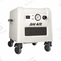 JUN-AIR Electric Air Compressor: Enclosed, Oil Free, 1/2 hp, 2.5 cfm, 116 psi Max Op Pressure (MPN 1770008). Key specifications — attr50806: 120V AC; attr50800: 2.5 cfm; attr100072: No Air Dryer; attr50788: JUN-AIR.
