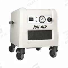 JUN-AIR Electric Air Compressor: Enclosed, Oil Free, 1/2 hp, 2.5 cfm, 116 psi Max Op Pressure (MPN 1770008). Key specifications — attr50806: 120V AC; attr50800: 2.5 cfm; attr100072: No Air Dryer; attr50788: JUN-AIR.