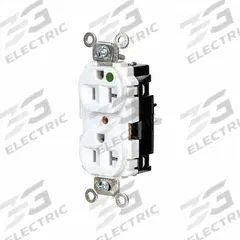 HUBBELL Receptacle: Hospital Grade, Duplex, 5-20R, White, 125V AC, 20 A, 2 Pole / 3 Wire (MPN HBL8300STW)