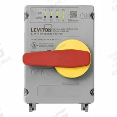 LEVITON Disconnect Switch: Non-Fusible, 30 A, Single or Three Phase, 600V AC, Non-Metallic (MPN LDS30-AXC). Key specifications — attr867146: 13; attr867131: LEVITON.