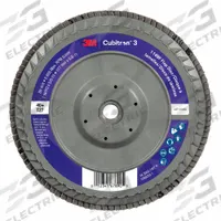 3M CUBITRON 3 Abrasive Flap Disc: Type 27, 7" x 5/8"-11, Ceramic, 40 Grit, Fiberglass Bk, 5 PK (MPN 7100380485). Key specifications — Connector Size: 5/8"-11; Series: 1169F; Brand: CUBITRON.