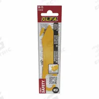 OLFA Hook Cutter: 5 5/16 in Overall Lg, Oval Handle, Textured, Stainless Steel, Yellow, Smooth (MPN SK-15/DSB). Key specifications — attr307620: Yellow; attr307617: Oval; attr307618: Textured; attr307619: Stainless Steel; attr307627: NSF Certified; attr307634: Smooth; attr324885: OLFA.