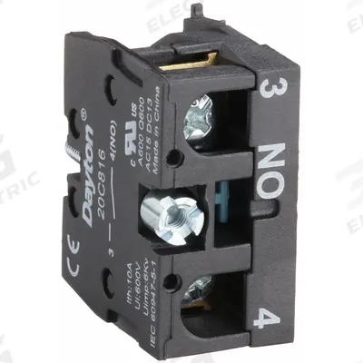 Dayton Contact Block: 22 mm Panel Mounting Size, 1NO, Momentary, Universal Series - Contact Blocks