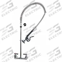 DOMINION COMMERCIAL FAUCETS Pre Rinse Faucet: Wall, 2 Mounting Holes, Brass, Chrome, Pull-Down Spout (MPN 77-9011PR). Key specifications — Brand: DOMINION COMMERCIAL FAUCETS; Color/Finish: Chrome.