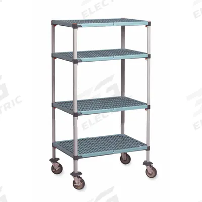 METRO Utility Cart: 62 in x 20 in, 67 in Overall Ht, 4 Shelves - Quick-Adjust Antimicrobial Mobile Plastic Shelving