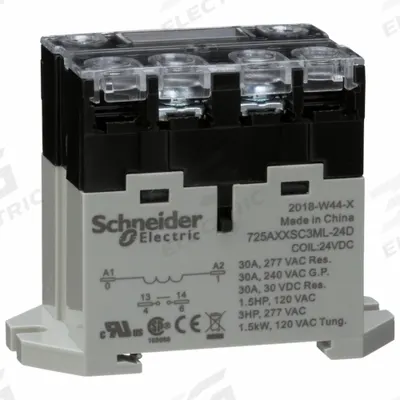SCHNEIDER Enclosed Power Relay: DIN-Rail & Surface Mounted, 30 A Current Rating, 24V DC - Combination DIN-Rail & Surface-Mounted Relays