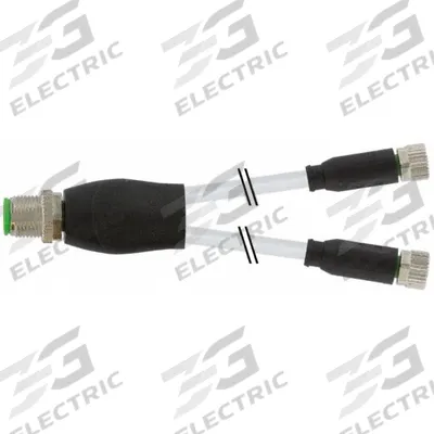 MURRELEKTRONIK Cordset: M12 Male Straight X (2) M8 Female Straight, PVC, Gray - M12 x M8 Y-Distributor Cordsets with PVC Jacket for Flexing Applications