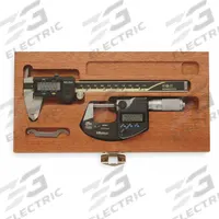 MITUTOYO Precision Measuring Tool Kit: 3 Pieces, Digital Caliper, Digital Outside Micrometer (MPN 64PKA077B). Key specifications — attr1182219: MITUTOYO; attr1182229: Digital Caliper; attr1182230: 0 in to 6 in; attr1182232: 0 in to 1 in; attr1182234: No; attr1182252: 1 in; attr1182253: 25 mm; attr1182254: 0 in.