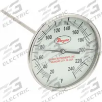 DWYER Glow-in-the-Dark Dial Thermometer: 20°F to 240°F, +/- 1% Accuracy, 5 in Dial Dia, Male (MPN GBTB540141). Key specifications — Accuracy: +/- 1%; Brand: DWYER.