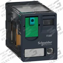 SCHNEIDER Relay: Socket Mounted, 6 A Current Rating, 125V DC, 4PDT, 14 Pins/Terminals, G Socket (MPN RXM4AB2GD). Key specifications — Brand: SCHNEIDER; Base Type: Square; Mounting Style: Plug-In; Pin Shape: Flat; Electrical Connection: Quick-Connect; Manufacturer Part Number: RXM4AB2GD; Series: Harmony™ RXM Series.