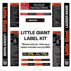 LITTLE GIANT Ladder Label Kit: For Combo Ladders, 40 Labels, Safety and Hazard Labels (MPN 31878). Key specifications — attr1050042: English; attr1050050: LITTLE GIANT.