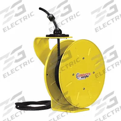 CONDUCTIX-WAMPFLER Extension Cord Reel: Ratchet Lock, 50 ft Cord Lg, 12 AWG, SJOW - Hardwired Self-Retracting Cord Reels