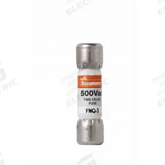 BUSSMANN Fuse: FNQ Series, Midget, Time-Delay, 3 A, 500 V AC, 13/32 in x 1 1/2 in, Non-Indicating (MPN FNQ-3). Key specifications — Series: FNQ; Brand: BUSSMANN.