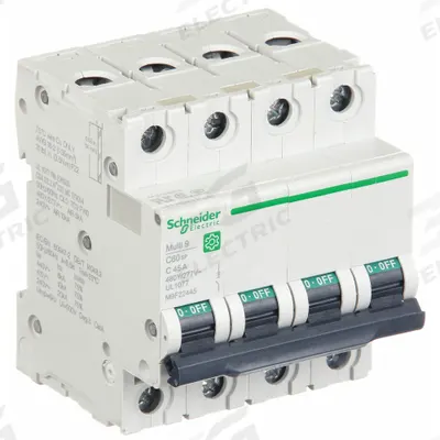 SCHNEIDER Supplementary Protector: 45 A Amps, 10kA at 240V AC, Screw Clamp - C-Curve, 4-Pole UL1077 DIN Rail-Mount Supplementary Protectors