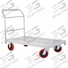 RAYMOND PRODUCTS Platform Truck: 3,200 lb, 54 in L x 30 in W x 11 3/4 in H Deck, Perforated, Ribbed (MPN 3958). Key specifications — Side Panel Type: No Side Panels; Brand: RAYMOND PRODUCTS; Color: Gray; Caster/Wheel Configuration: (4) Swivel.