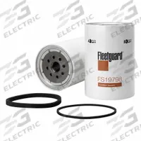FLEETGUARD Fuel Filter: Spin-On, 6 1/4 in Overall Lg, 4 3/16 in Outside Dia, 1"-14 Thread Size (MPN FS19798). Key specifications — Brand: FLEETGUARD; Media Material: Plastic; Compatible Vehicle Type: Trucks; Compatible Vehicle Make: Blue Bird.