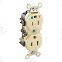 LEVITON Receptacle: Hospital Grade Fed. Spec., Duplex, 5-15R, Ivory, 125V AC, 15 A, 2 Pole / 3 Wire (MPN 8200-IGI)